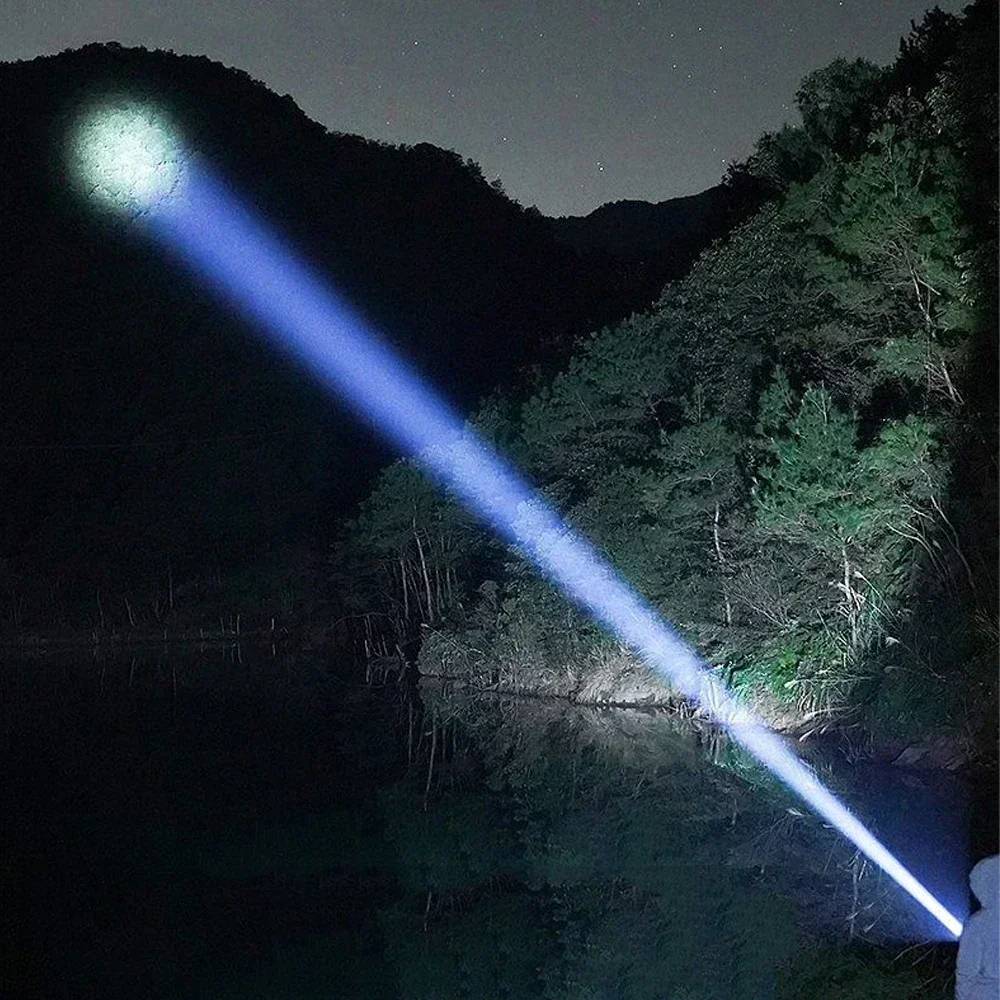 Emergency Super Bright LED Flashlight 500m+ Long Range Zoomable USB Rechargeable Spotlight Torch with Power Display