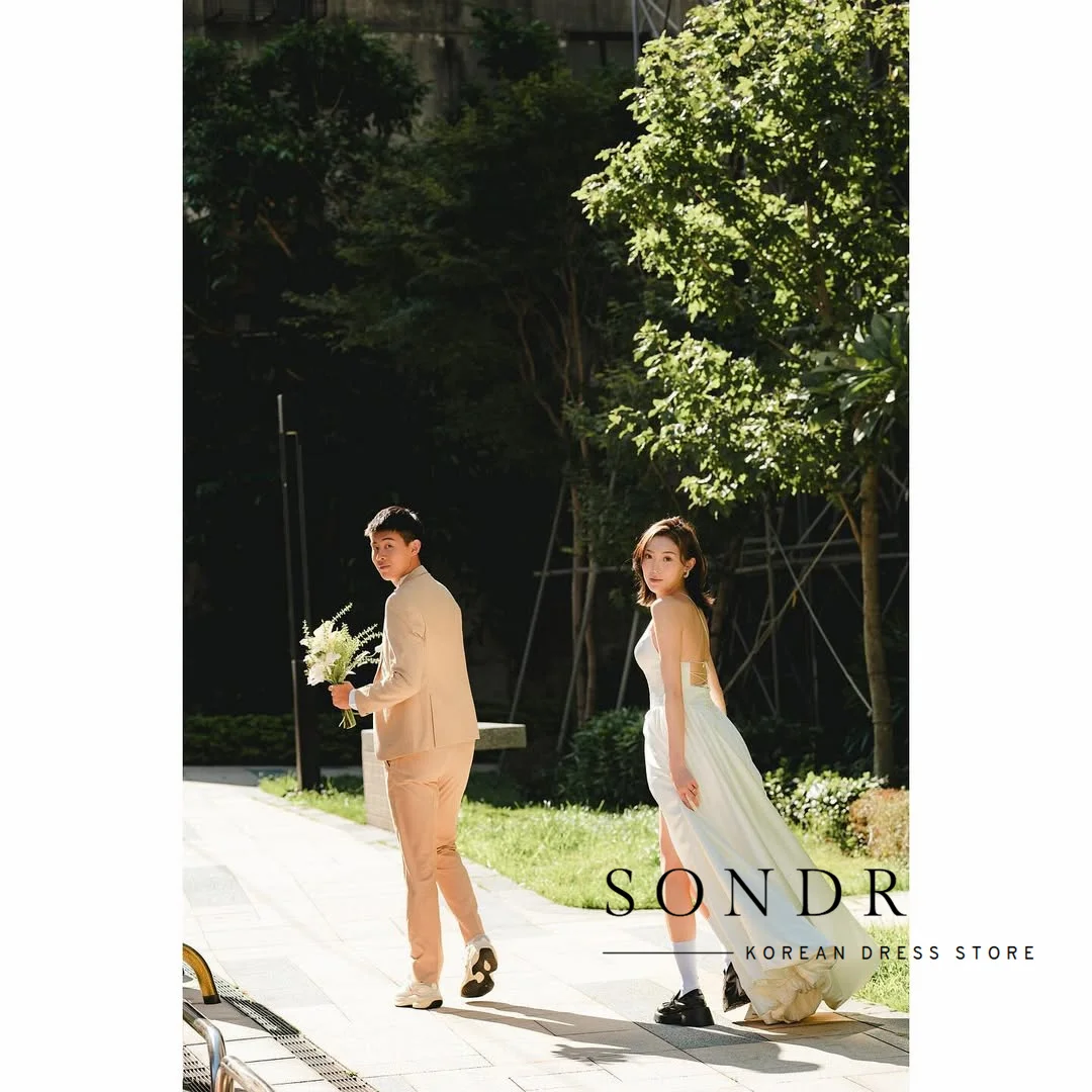 Sondr o-pescoço sem costas vestidos de casamento coreano sessão de fotos alta fenda uma linha elegante vestido de festa de casamento japonês vestido personalizado