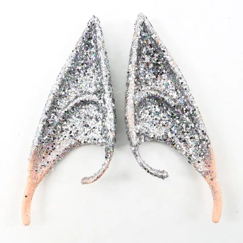 Halloween Elf Ear Latex Cosplay Cute Glitter Ear Jewelry Performance Live Broadcast Props Fairy Tale Costume Acces