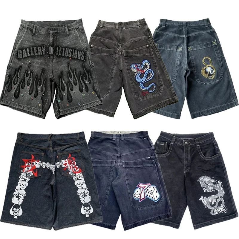 

Y2K Baggy Shorts vintage Gothic Printed graphic Denim Shorts Harajuku Hip Hop Men Women Casual Basketball Shorts Streetwear
