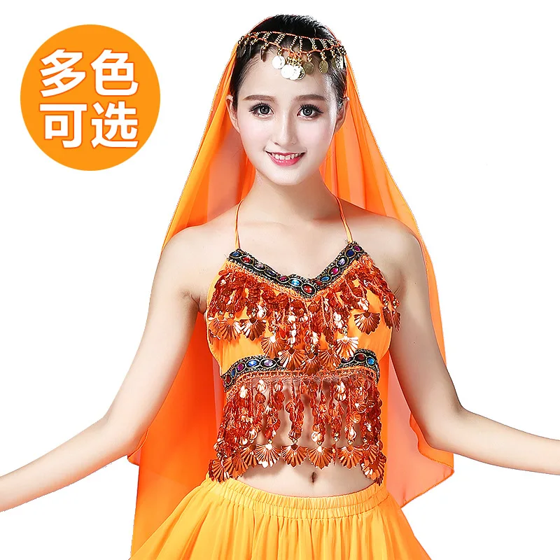 Belly Dance Tops Sling Sequins Bra Stage Performance Clothing Tassel Breast Wrap Top