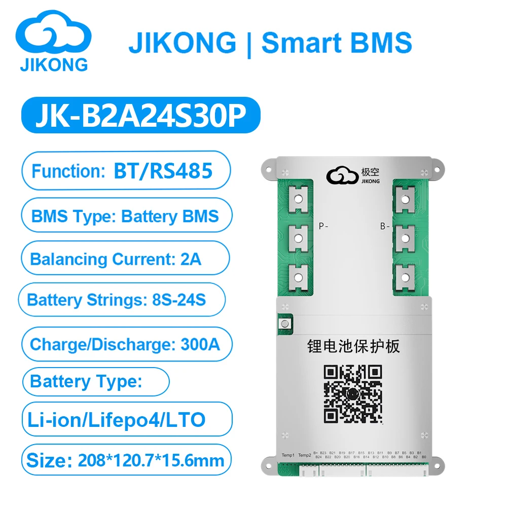 

JK BMS B2A24S30P Smart BMS with BT RS485 8S-24S 12V 24V 2A Active Balance BMS for Li-ion Lifepo4 Lto Battery Pack BMS 300A JKBMS