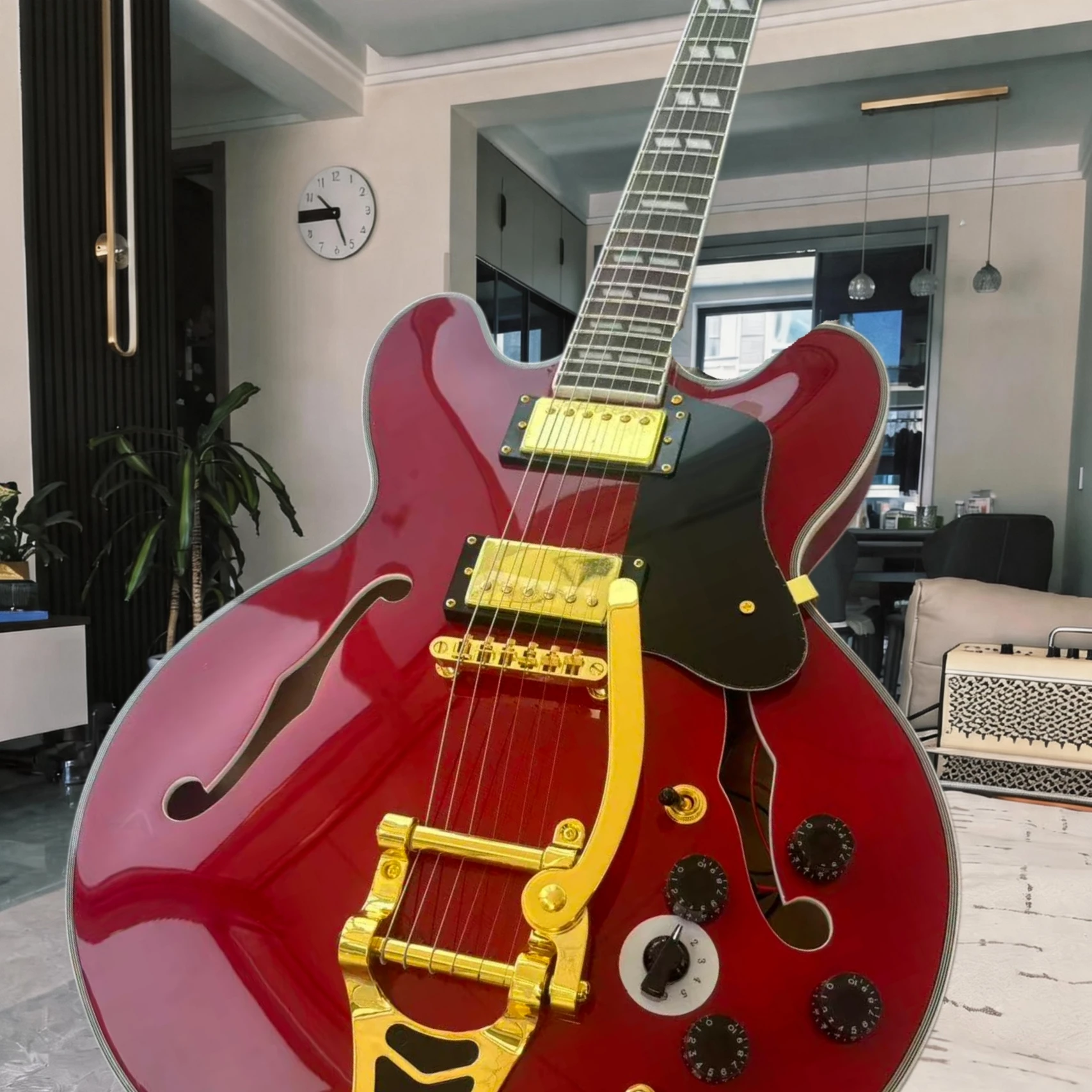 Back To Future ES‑345 335 Guitar, Dual Humbucker Pickups Red Gloss Jazz Blues Recording Guitar 1958