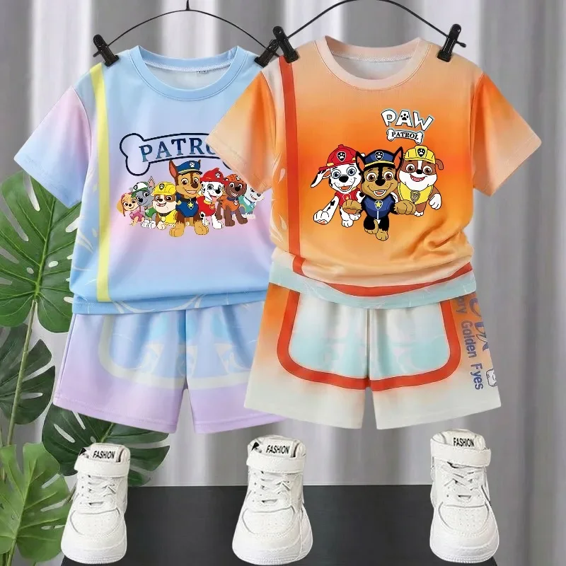 2026 Summer Children's Casual Outfits Breathable Mesh Kids T Shirt and Shorts Two Piece Sets PAW Patrol Boys Basketball Clothes