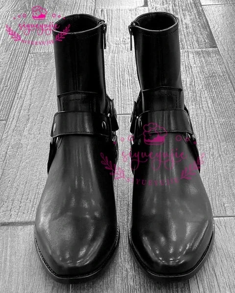 Handmade Men Ankle Boots Casual Leather Shoes Western Cowboy Boots Black Brown Wingtip Lace Up Wedding Office Dress Boots Men