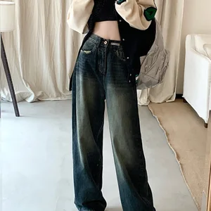 Wide wide jeans harajuku female, straight retro jeans, street fashion, fall, winter 6 Main Sales Women's Pants Jeans - №4