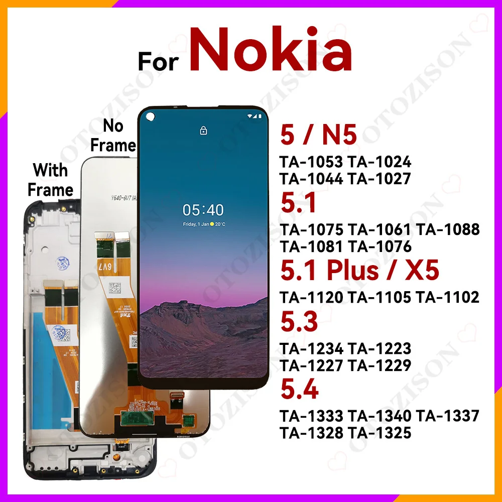 Pantalla LCD con marco para móvil, digitalizador táctil para Nokia 5.4 TA-1340 TA-1337 TA-1328/5.1 TA-1075 TA-1061 TA-1088 TA-1081 TA-1076/5.1 Plus TA-1120 TA-1105 TA-1102/5.3 TA-1234 TA-1227 TA-1229/5 TA-1027