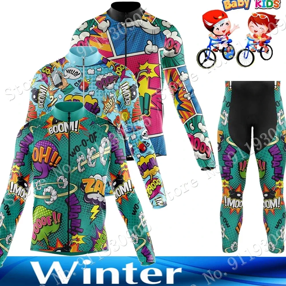Kids Explosive Comics 2023 Cycling Jersey Winter Set Cartoon Anime Boys Girl Cycling Clothing Bike Thermal Jacket Suit Maillot