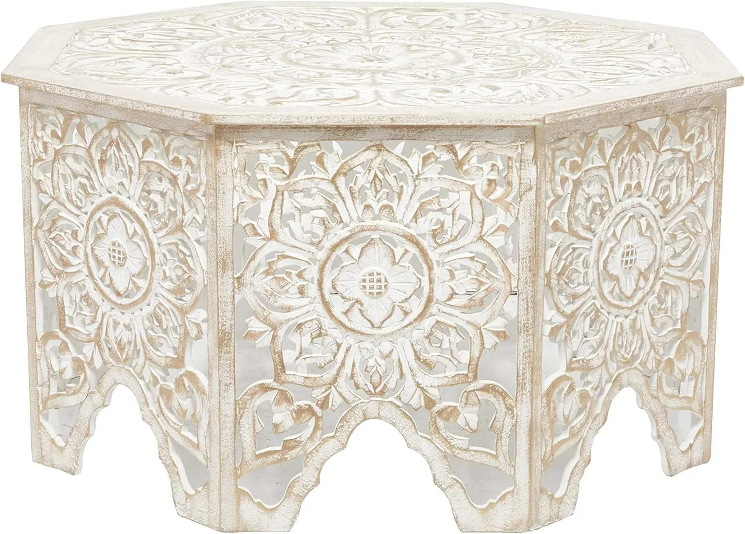 Deco 79 Wood Floral Handmade Living Room Coffee Table Intricately Carved Table With Arched Cutouts And Brown Distressing,