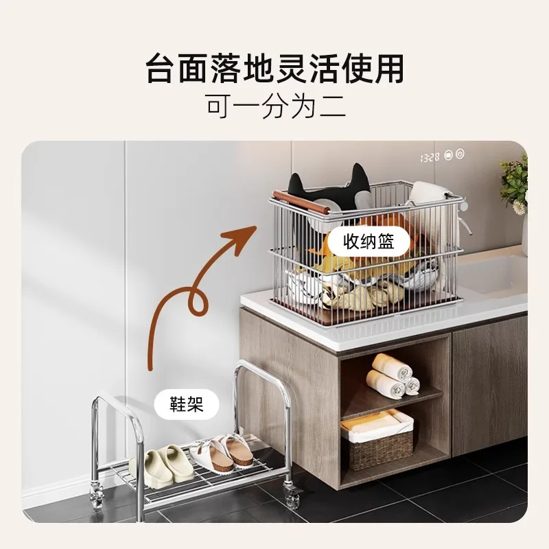 سلة غسيل كلاسيكية بطبقة مزدوجة مع عجلات لتخزين الملابس للاستخدام المنزلي رف تخزين أثاث Meuble Rangement #5