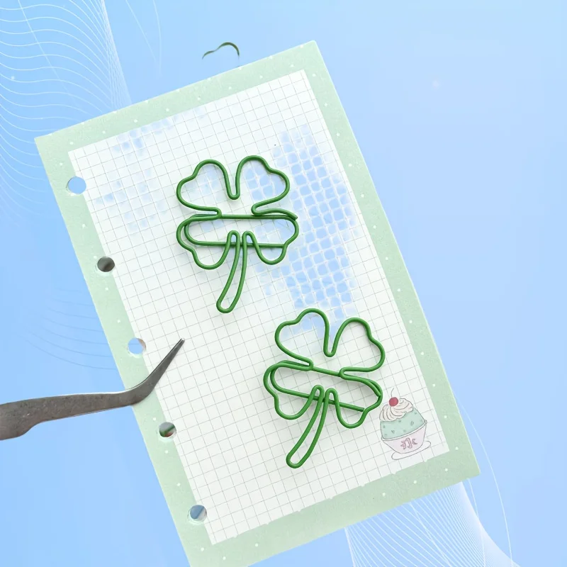 Clipe de papel trevo de quatro folhas verde, pasta de metal criativa, material de escritório elegante usado para organizar documentos, des, 20/30/40 peças