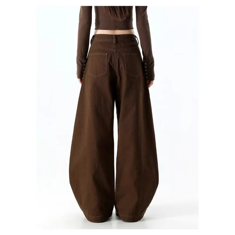 2026 Japanese Y2K Style Vintage Brown Patchwork Baggy Women's Jeans Pants Wide Leg Woman Clothing Casual Cotton Long Trousers 6