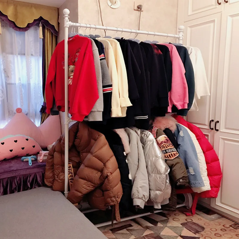 

Indoor Balcony Double Rod Floor Mounted Clothes Drng Ra Simple Foldable Home Use Double Layer Adjustable Height Clothes H...