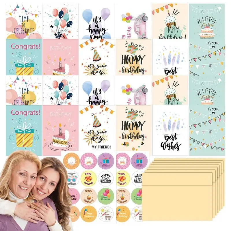 Birthday Cards 24X Assorted Blessing Cards With Envelopes And 2 Sheet Stickers 12 Designs Creative Cards Assortment For Kids &