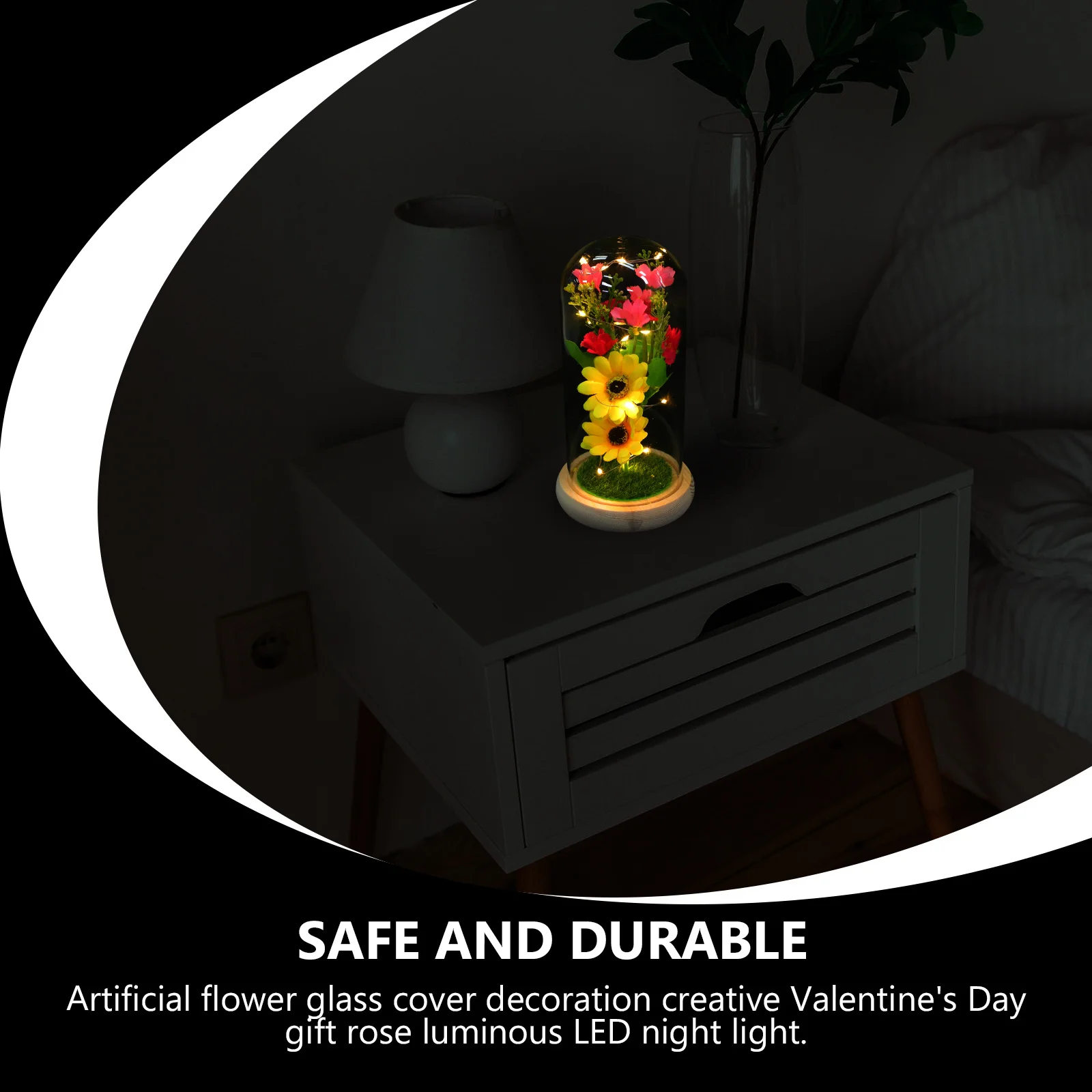 1 قطعة عباد الشمس Led ضوء الليل رومانسية زهرة ديكور هدية عيد الحب محاكاة زهرة زجاج قبة سطح المكتب ديكور المنزل