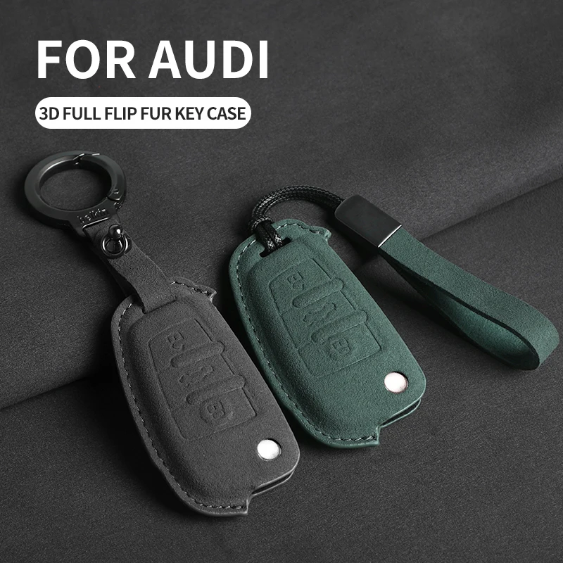 

For Audi A1 A3 8L 8P A4 A6 TT Allroad Q3 Q7 R8 S6 SQ5 RS4 Suede Leather Car Flip Key Case Cover Shell Key Protector Fob Keychain