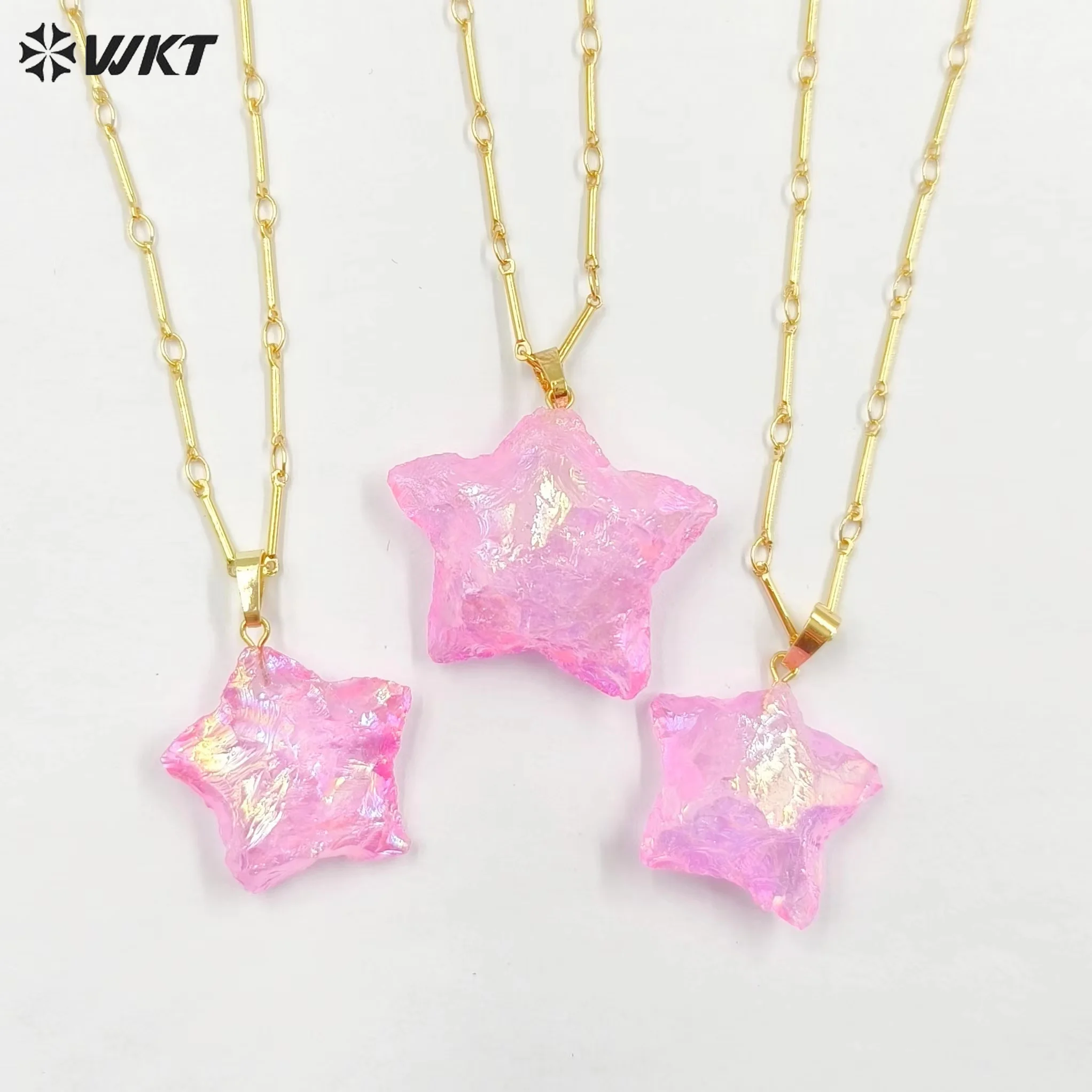 WT-N1346 WKT Beautiful Lovely New Natural Pink Crystal Necklace Star Pendant Necklace Jewelry Gift For Women Procurement