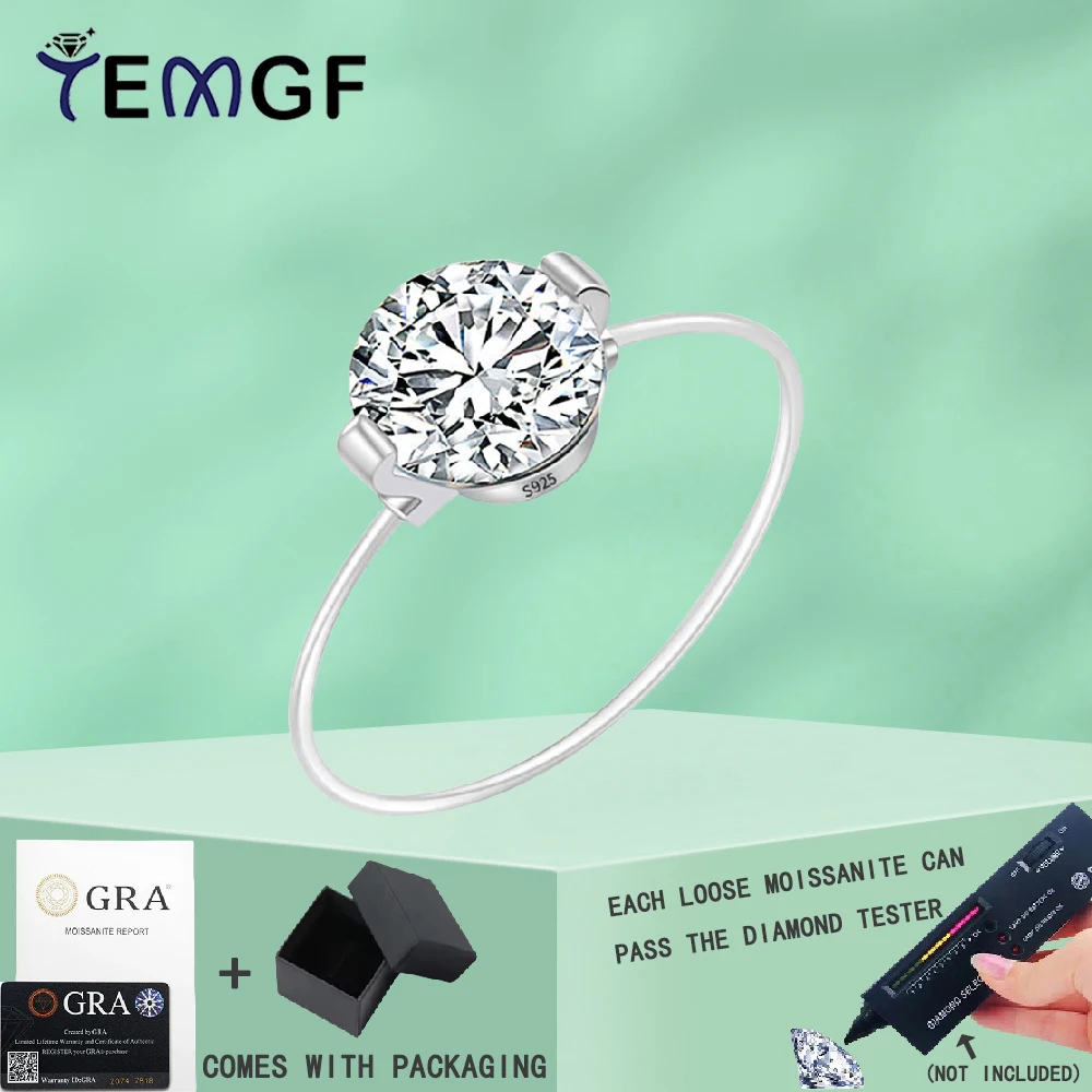 

TEMGF 6.5mm/8mm Zircon/Moissanite Ring 925 Sterling Silver High Quality Fishing Line Ring for Women Fashion Simple Fine Jewelry