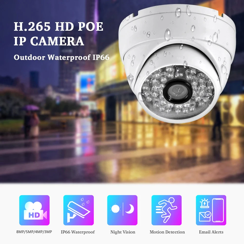 Gadina 4K 8MP POE IP Camera H.265 Outdoor Waterproof Metal Dome 5MP 4MP 3MP Security Protection Video Surveillance CCTV Camera