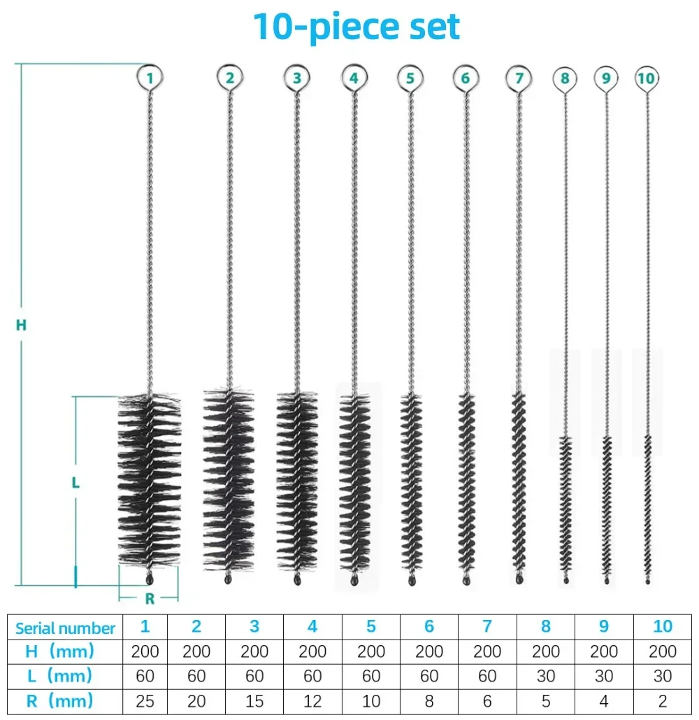 10-Pack 20cm Stainless Steel Bottle Cleaning Brushes Reusable Multi-Purpose Straw Brushes for Bottles
