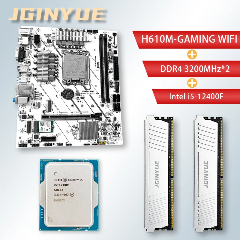 Zestaw płyty głównej JGINYUE H610M LGA 1700 Obsługa procesora Intel Core i3/i5/i7 12. 13 XMP DDR4 RAM i5 12400F combo H610M-GAMING WIFI