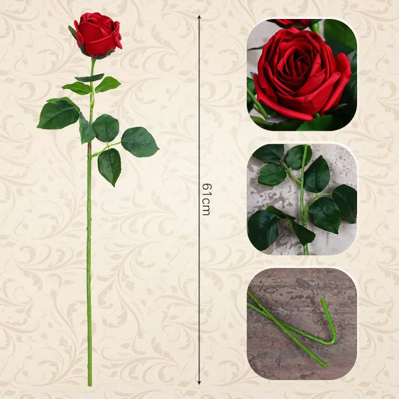 5/6 Stück Künstliche Rosenknospen Realistische Seidenblumen Hochzeitsdekoration Rosa Edelstein-Rosen Simulationsblumen Gartendekoration – Detail 2