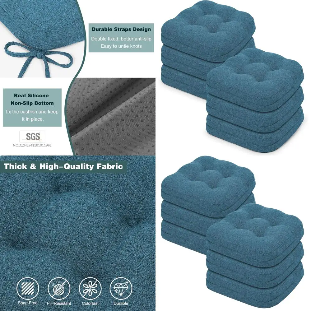 

Set of 6 Dining Chair Cushions, Dual-Layer Patent Design Memory Foam Kitchen Chair Cushions, Non-Slip Seat Pads with Ties, 16.5
