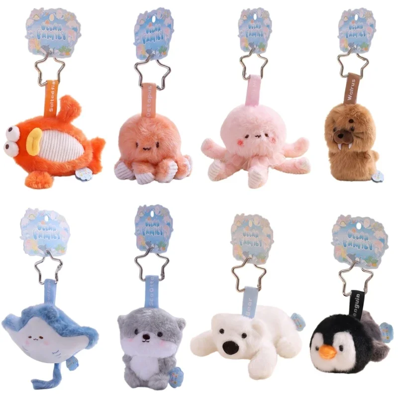 Ocean Family Plush Keychain Shark Octopus Seal Cute Cartoon Sea Turtle Figure Aesthetic Prop For Bag Outfit Photo Decoration