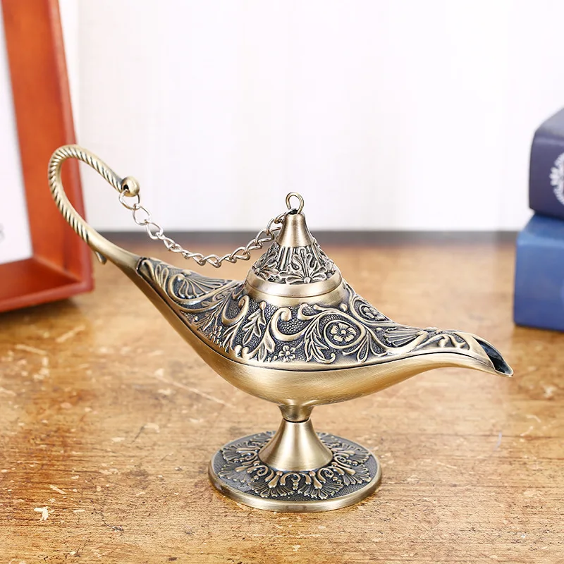 Classic Rare Hollow Legend Mythical Aladdin Magic Genie Lamps Incense Burners Retro Wishing Lamp Home Decor Gifts Ornaments