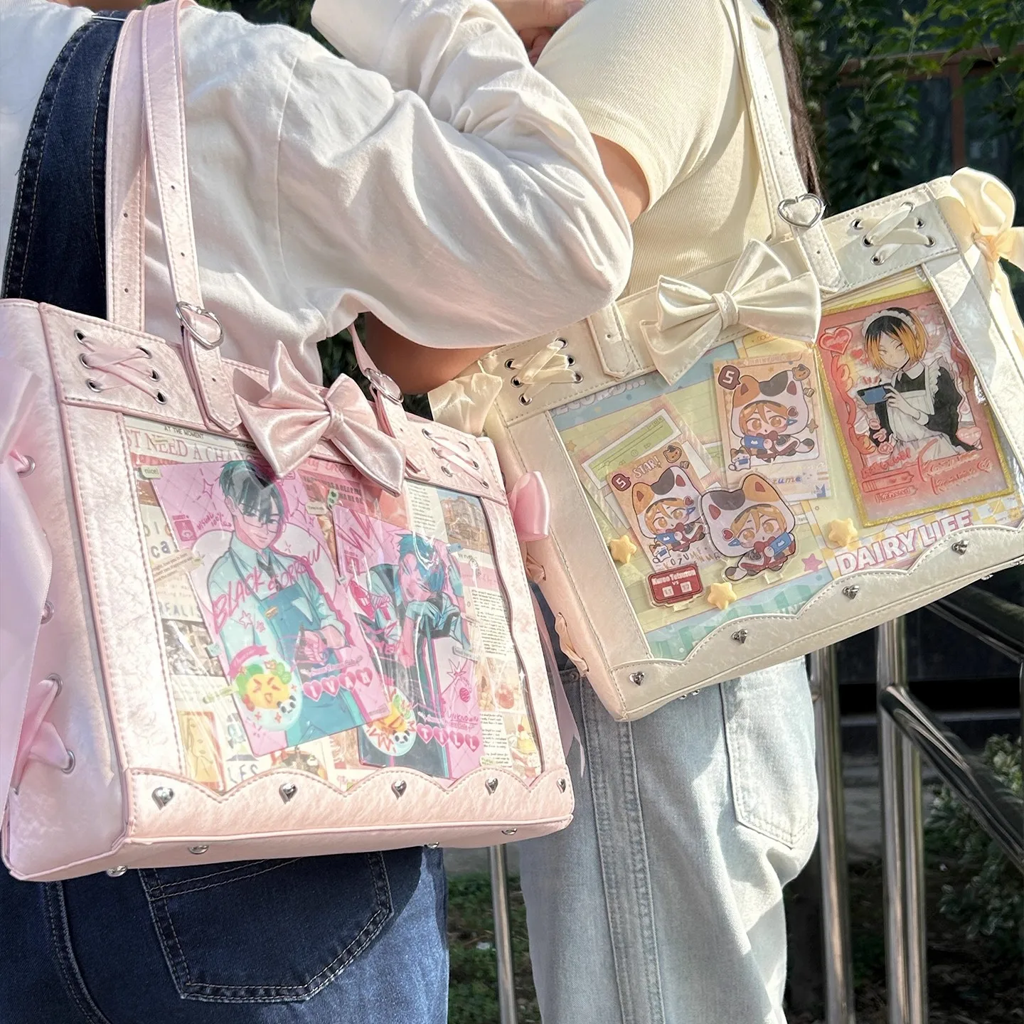 

JIAERDI Harajuku, милая милая сумка с бантом, женская сумка на плечо с лентой и шипами, большая вместительная сумка на плечо, женская сумка в стиле аниме Ita, 2025
