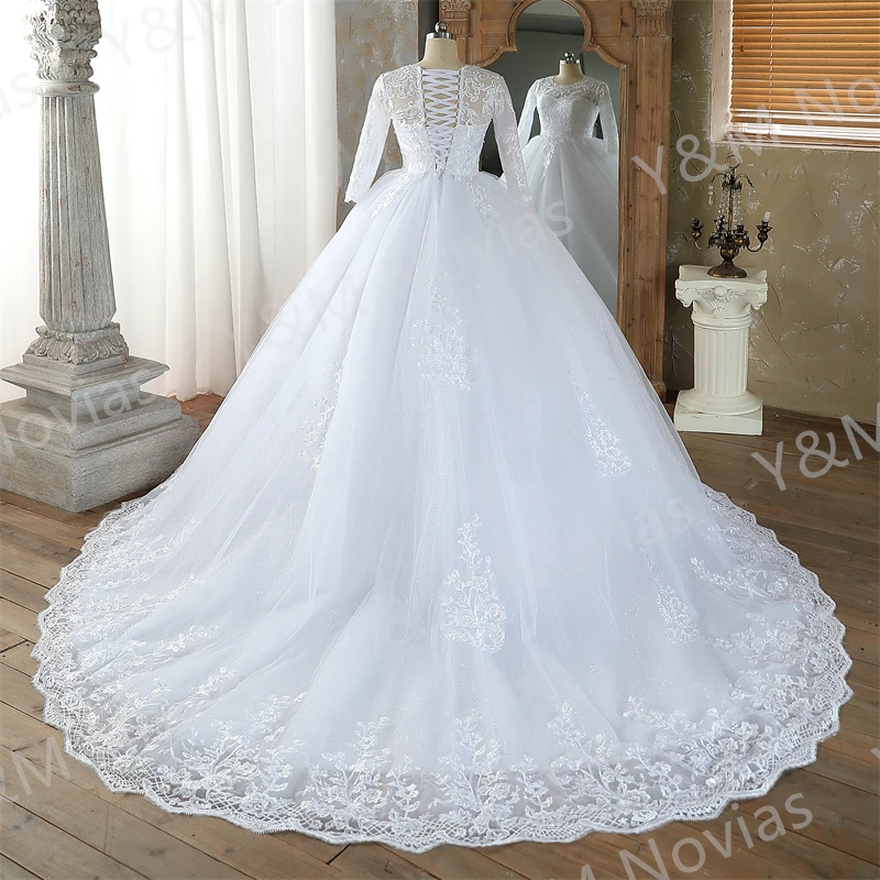 Real Video Vestidos De Novia Simple Vintage White Wedding Dress for Women With Sleeves Princesa Bridal Gown