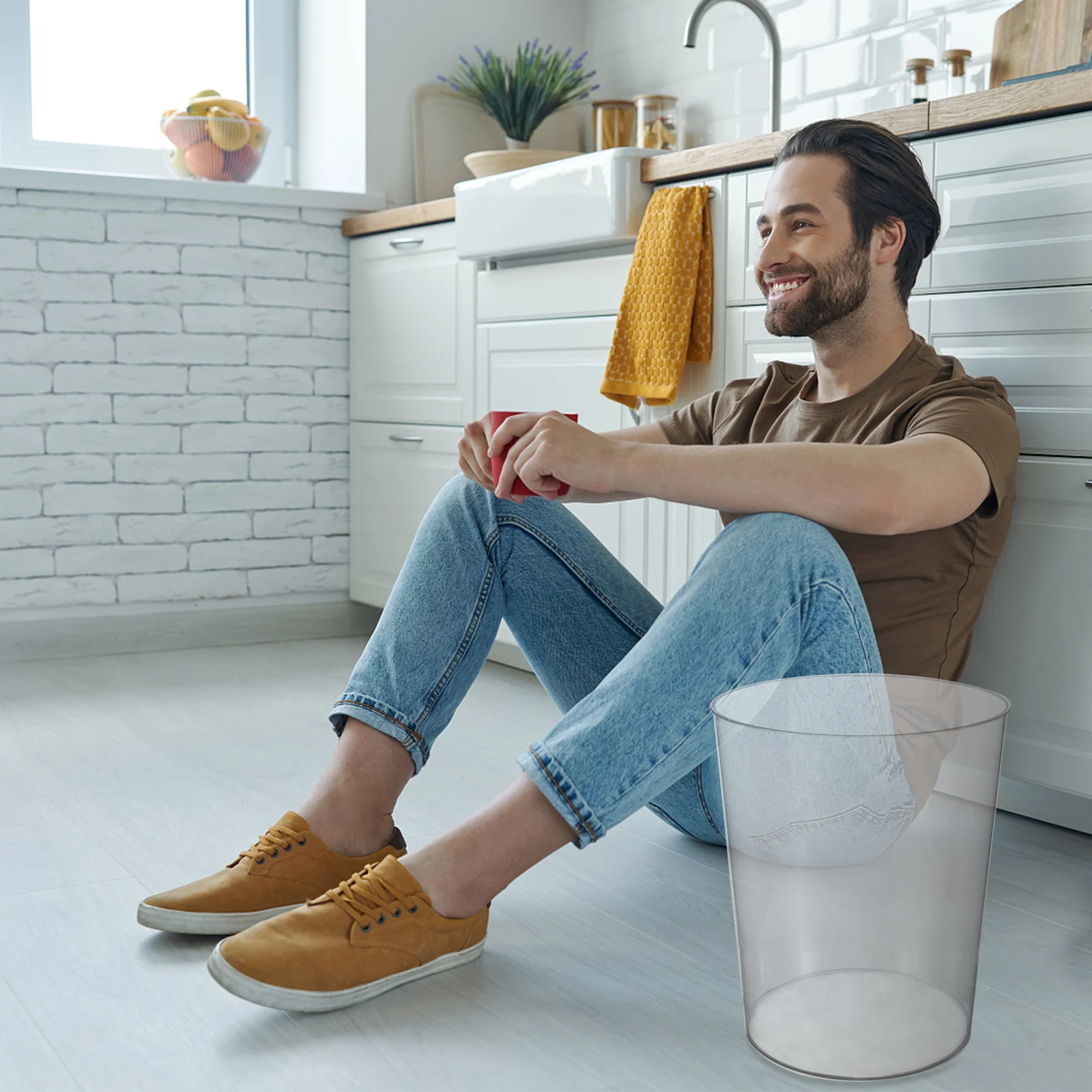 

Household Trash Can 8L Transparent Pet Desktop Garbage Bin For Bathroom Office Room Minimalist Waste Basket Clear