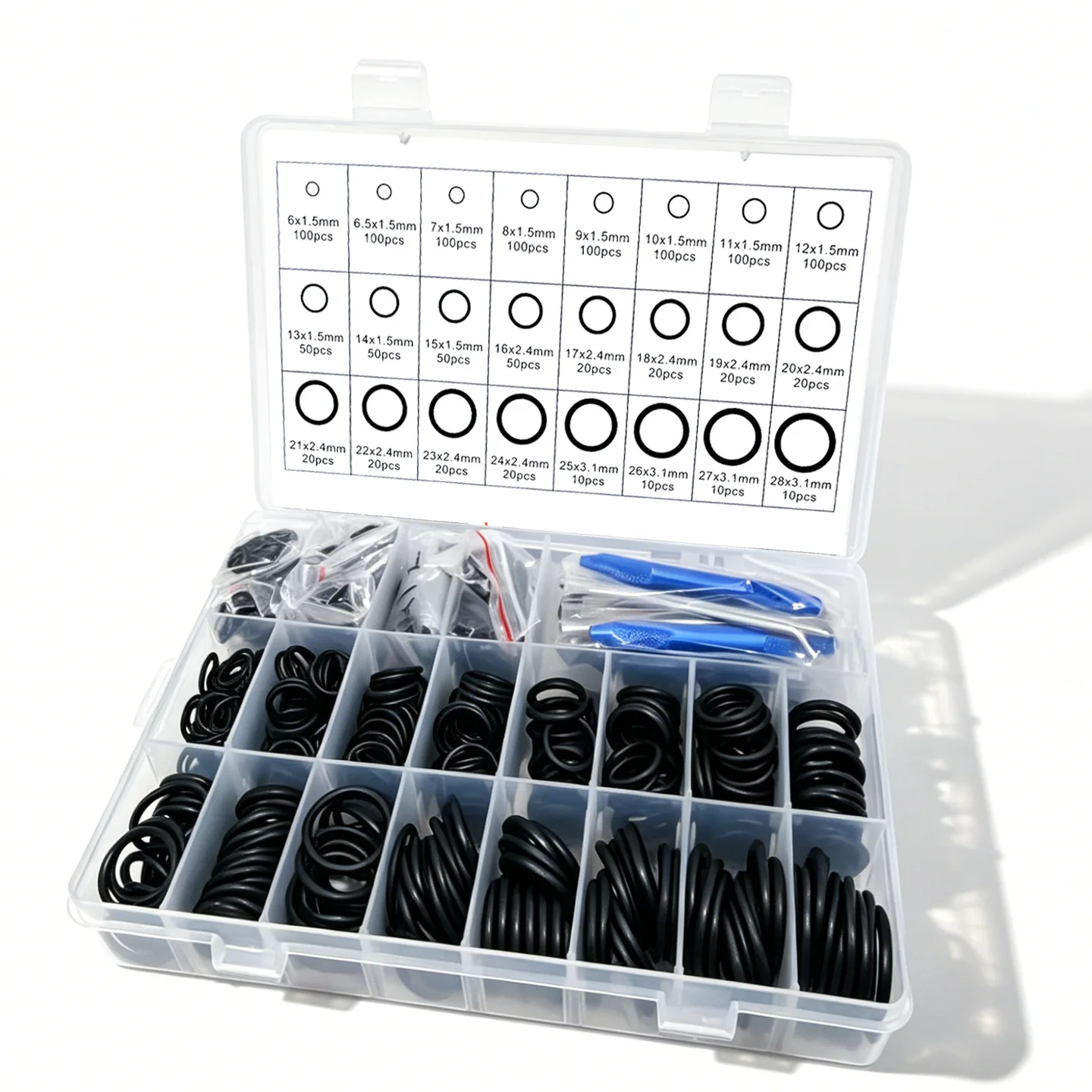 Nitrile Rubber O Ring Kit 1200 Pieces with Storage Box and Removal Tools for Plumbing Automotive and Hydraulic Sealing Jobs