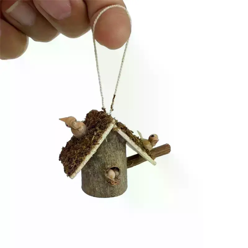 1Pcs 1: 12 Dollhouse Miniature Retro Bird Nest Small House Pendant Model For Doll House Decor Kids Pretend Play Toys Gift
