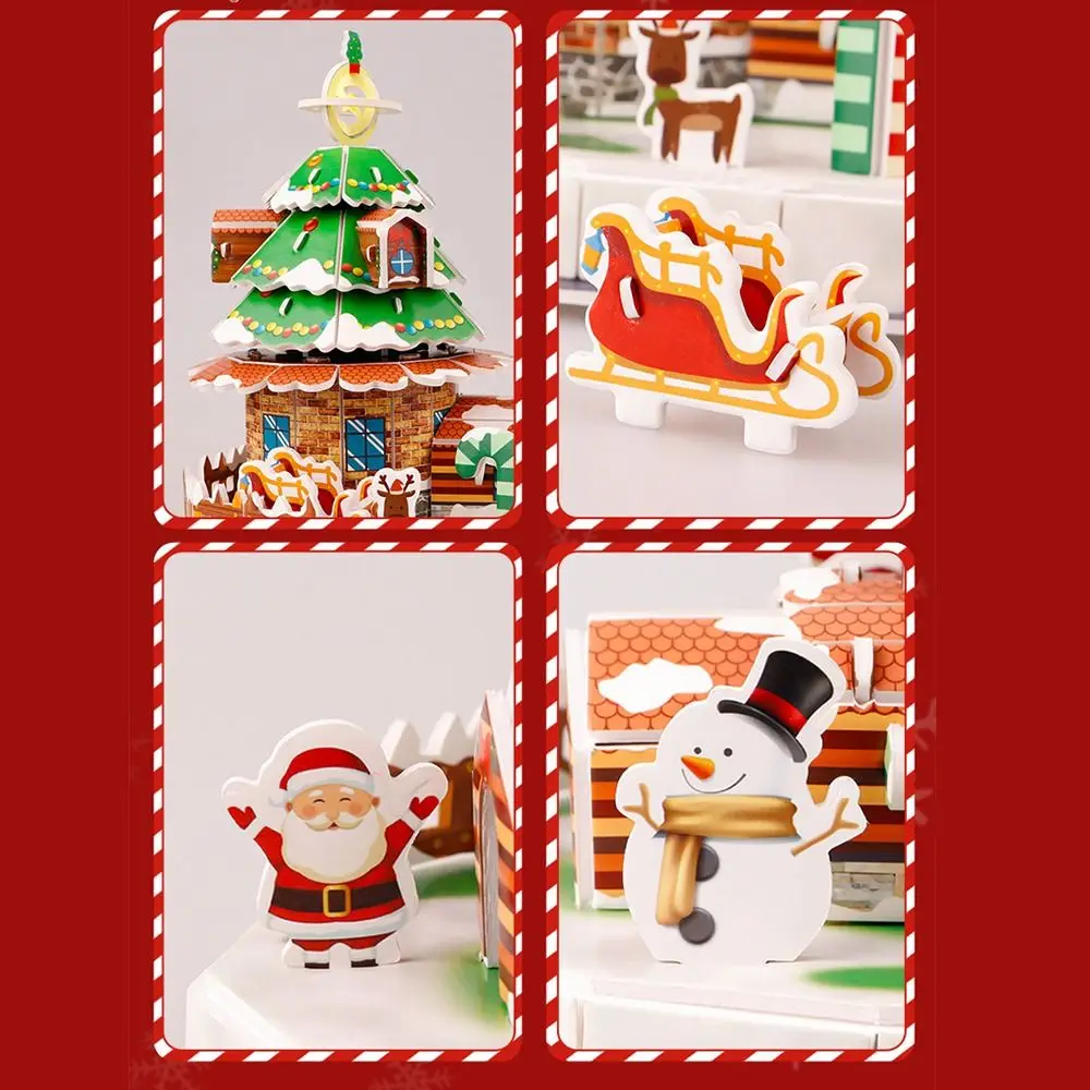 Train Christmas 3D Puzzle DIY Christmas Tree Children Model Toy Assembly Building Blocks Christmas House Paper Card Jigsaw