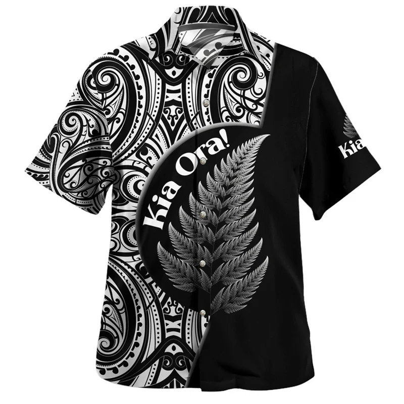 

New Zealand Aotearoa 3d Printed Shirt For Men Polynesia Pattern Hawaiian Shirts Summer Beach Short Sleeves Street Lapel Blouses