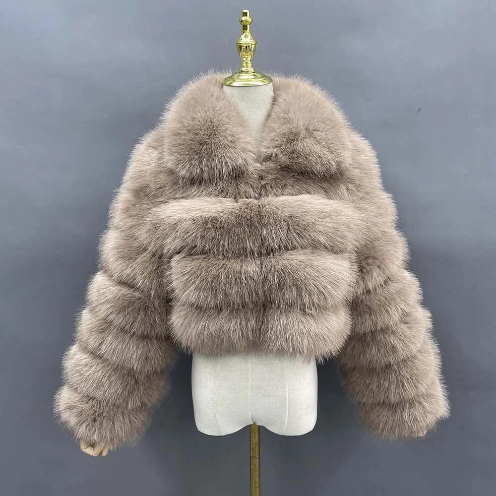 

Janefur Women's Winter Coats 2022 Faux Fur Jacket Crop Fashion Long Sleeve Imitation Fox Fur Wholesale Warm Female Winterwear