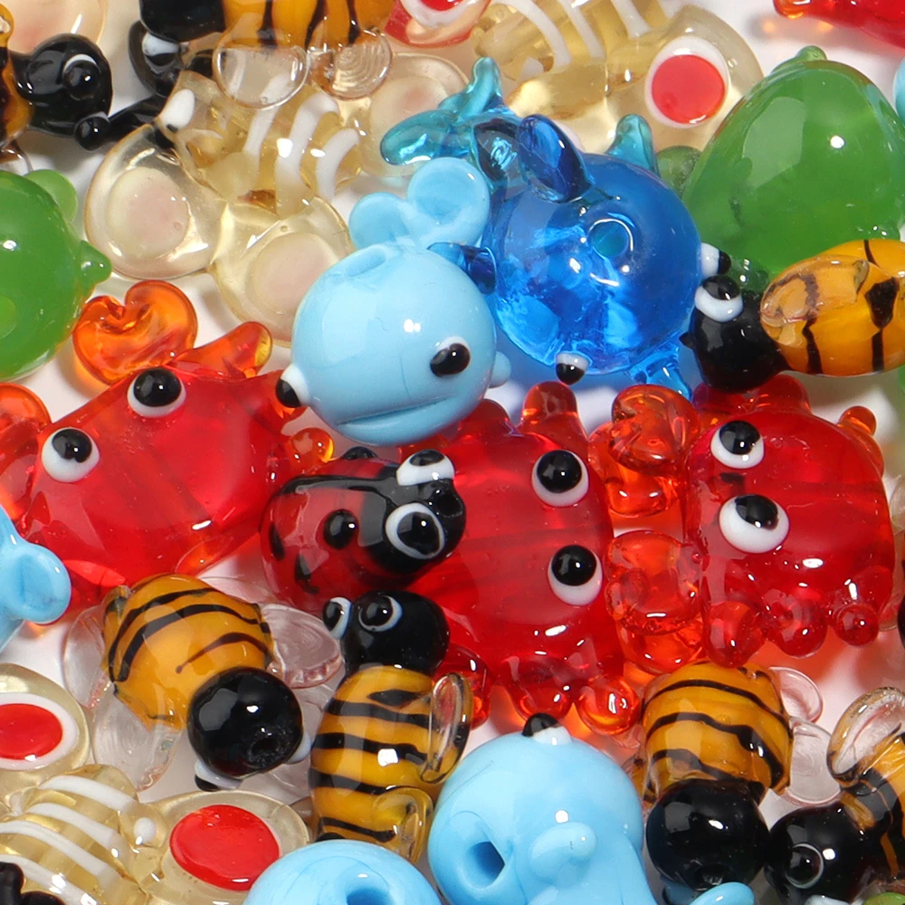2pcs/lot Animal Glass Beads Animal World Lampwork Beads Whales Frogs Loose Beads Loose Spacer Beads For DIY Jewelry Making