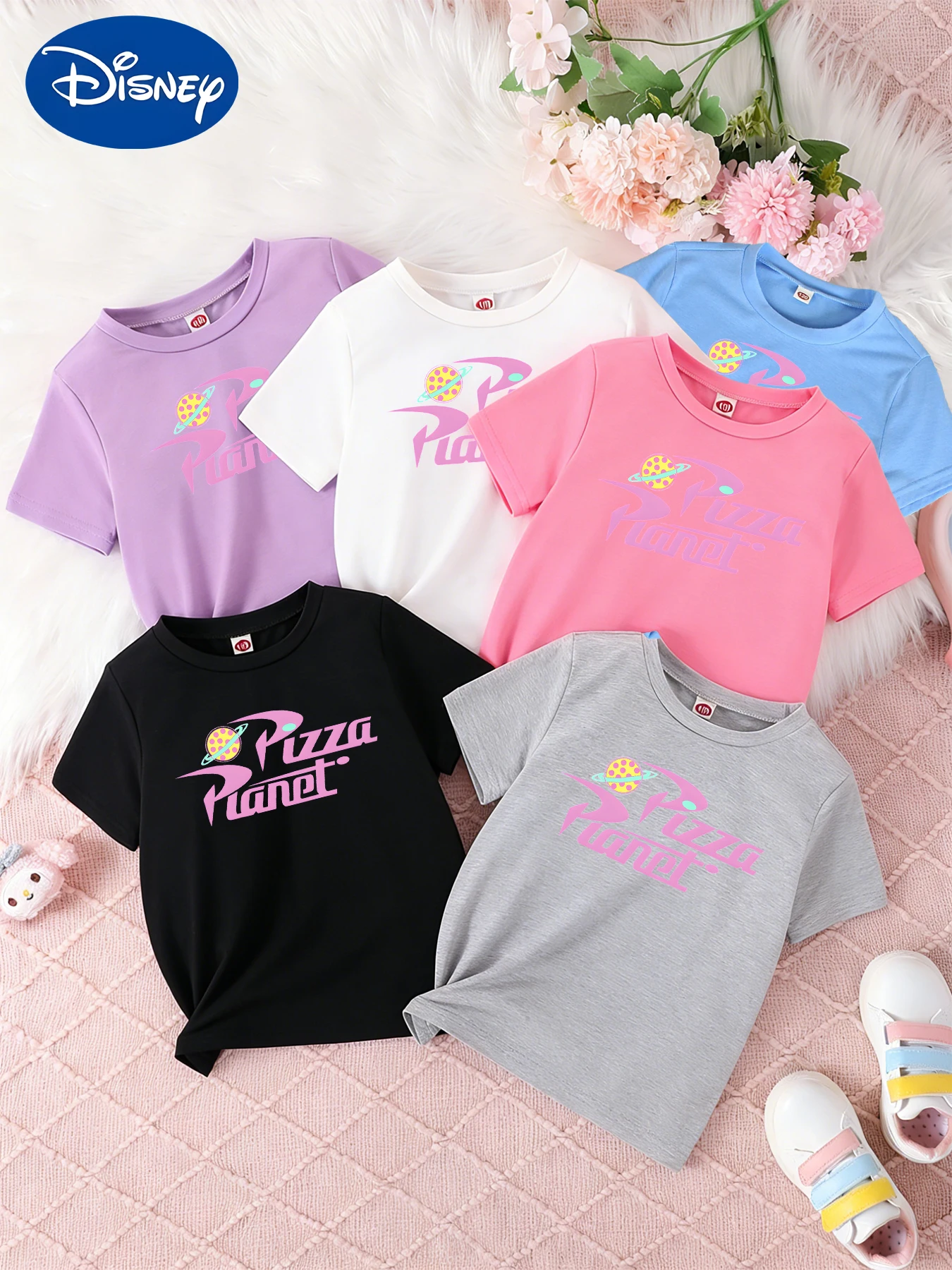 

Футболка с ретро-принтом Toy Story Pizza Planet для мальчиков и девочек, дышащая, в американском ретро-стиле, с короткими рукавами.