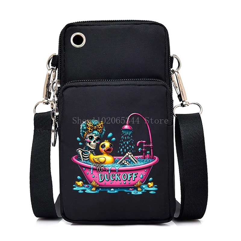 Women\'s Vintage Skull Donut Print Small Crossbody Shoulder Bag Funny Designer Mobile Phone Bag Fashion Skeleton Purses Handbag