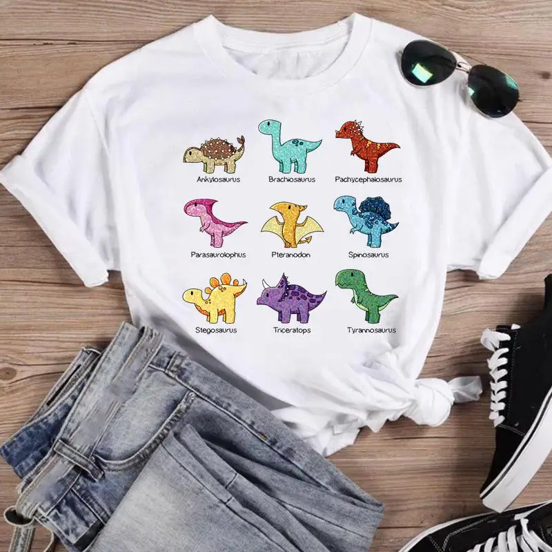 

Short Sleeve Dinosaur Women 90s Cute Trend Sweet Fashion Cartoon Summer Shirt Print T-shirts Female Graphic T Top Tee T-Shirt