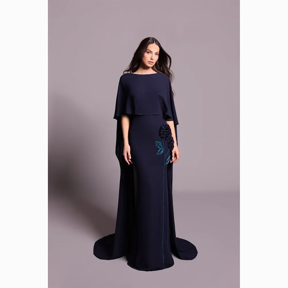 

Simple Evening Dresses Boat Neck Half Sleeves Straight Floor Length Flowers Elegant Formal Occasion Prom Dresses Customized 2025