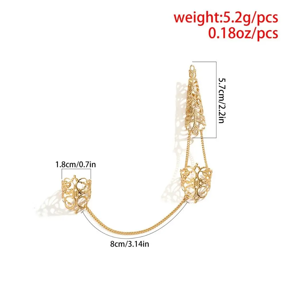 Gothic Triangle Crown Tassels Hollow Out Cone Silver Gold Women Jewelry Nail Cover Rings Finger Bracelet Chain Finger Ring