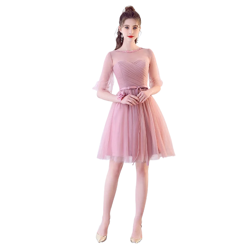 F79 Custom Made 6 Styles Pink Short Brdeismaid Dresses Mesh Tulle Net Graduation Party Dress For Weddings And Events