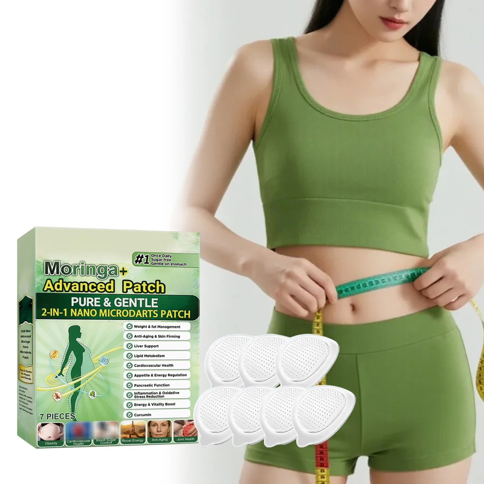 7pcs box Moringa Berberine Patch 10-in-1 Nano Microdart Technology Slim Patch Mild Natural Formula Herbal Skin Patch