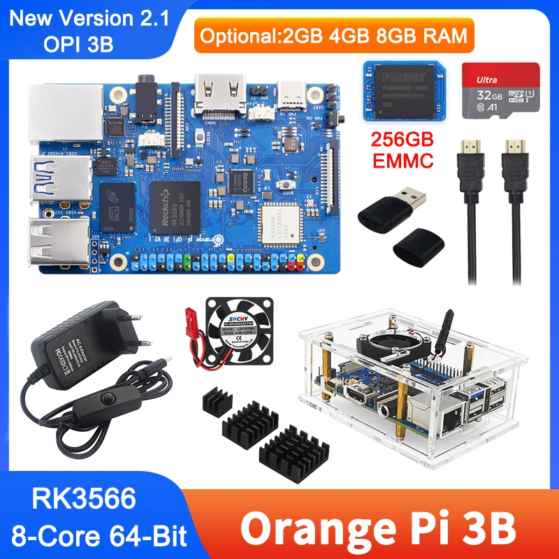 Orange Pi 3B Rockchip RK3566 8/4/2GB RAM WiFi5 + BT 5,0 puerto LAN Gigabit placa única ejecutar Android Linux OpenHarmony OS Mini PC