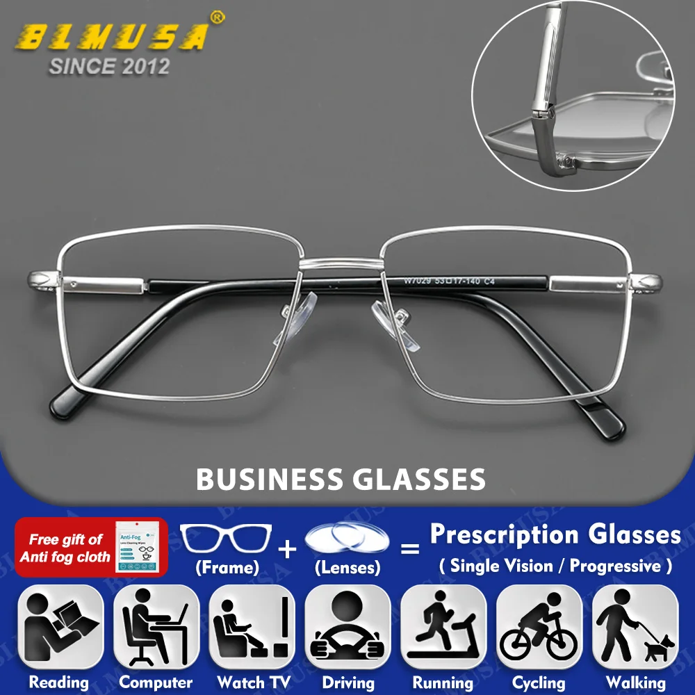 

BLMUSA (M) High Quality Trendy Men Alloy Myopia Prescription Glasses Anti Blue Ray Progressive Photochromic Optical Eyeglasses