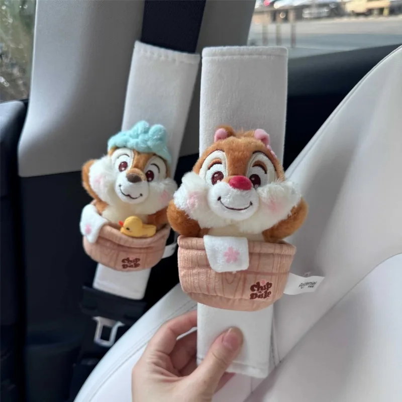 Anime Cartoon Disney Chip \'n\' Dale Plush Doll Car Seat Belt Cover Kawaii Wear Resistant Anti Slip Sleeve Interior Accessories