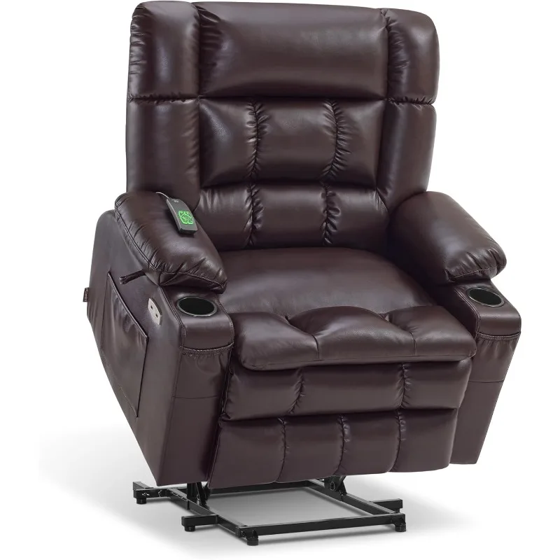 Medium-Wide Dual Motor Power Lift Recliner Chair with Massage and Heat,Infinite Position, USB Ports,Extended Footrest,Brown