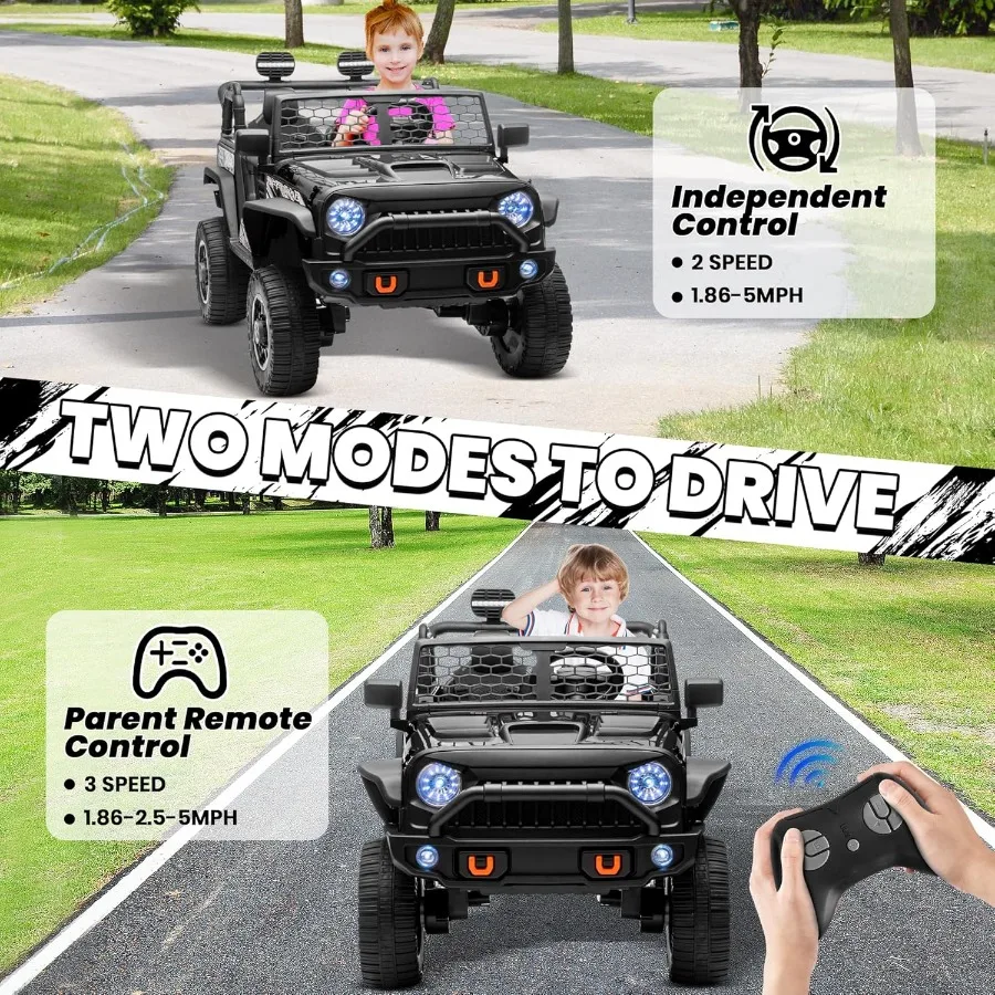 Brinquedos de passeio de 24 V para crianças grandes, passeio de 2 lugares em carros com 4WD/2WD comutável, assento de 20 ''de largura, passeio em caminhão com controle remoto, 4
